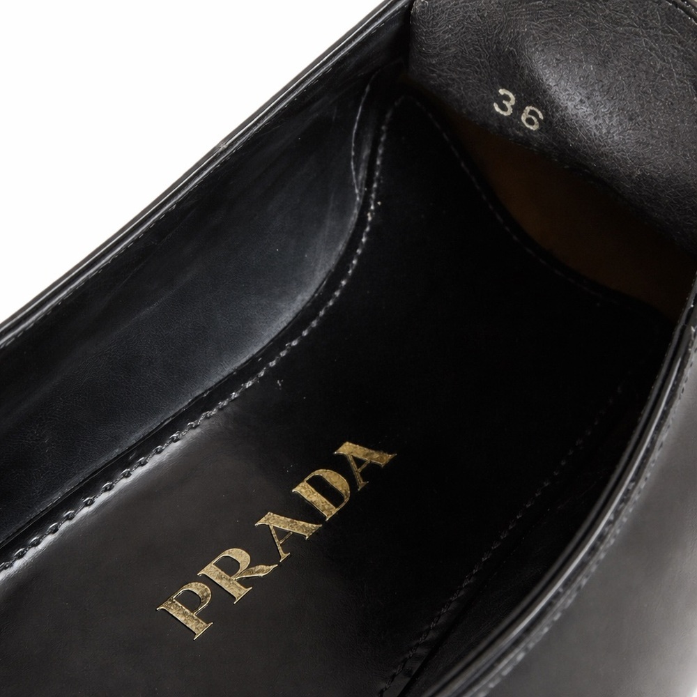 Prada Spazzolato Leather Platform Brogues 36 Black Wingtip Derby Elevated Sole - Picture 9 of 10
